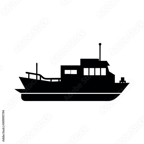 Flatboat Vector Silhouette in Black Design