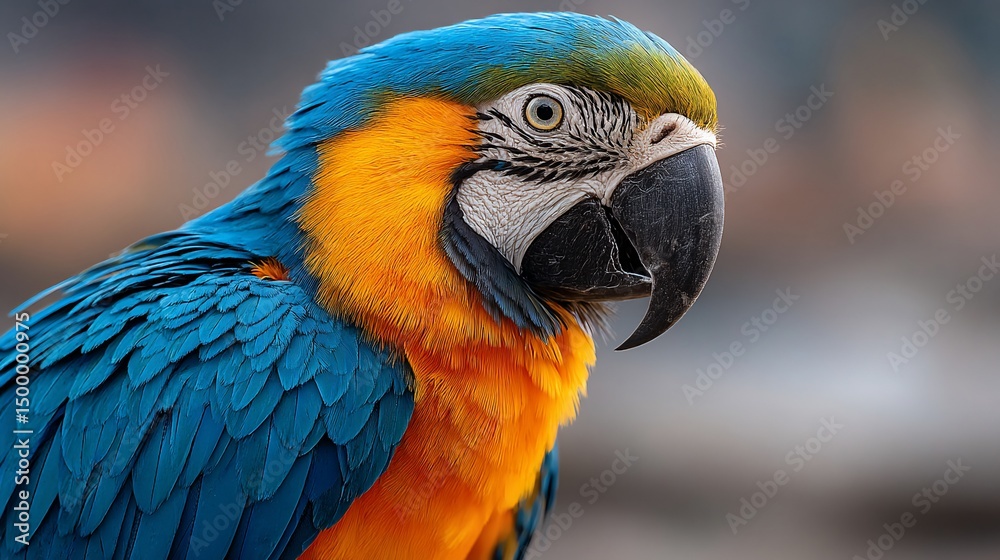 Obraz premium Striking Macaw Vivid plumage against blurred backdrop