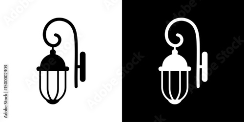 Street lamps icon. Devices for illumination of entryway, porch, walkway, path, garden, yard, park. Vector flat icon set.