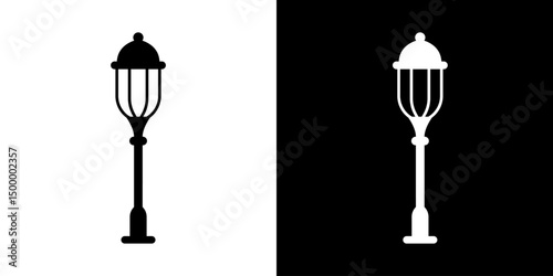Street lamps icon. Devices for illumination of entryway, porch, walkway, path, garden, yard, park. Vector flat icon set.