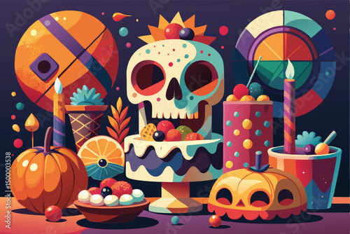 Day of the Dead. Sugar Skull Cake and Festive Treats