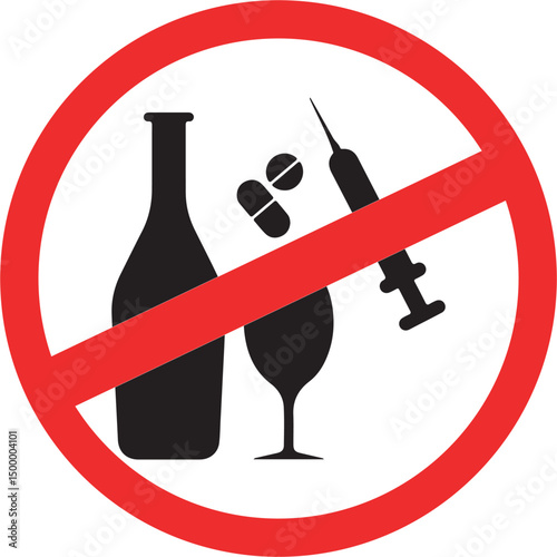  no drugs or alcohol forbidden sign isloated on a white background