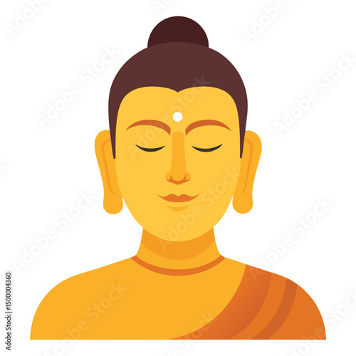 Serene Buddha Face Close-Up – Realistic Vector with Halo, Natural Colors & Smooth Lines