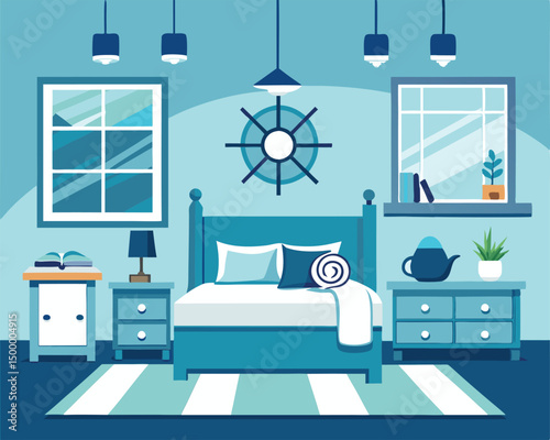Serene Blue Bedroom Interior Design. Modern Nautical Theme