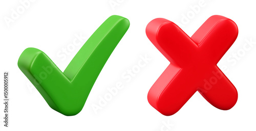 Check Mark and X Mark or Cross Mark 3D Style Isolated on Transparent Background PNG
