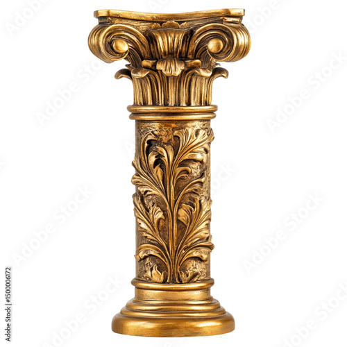 Golden column, classic antique gold pillar isolated on transparent background.png