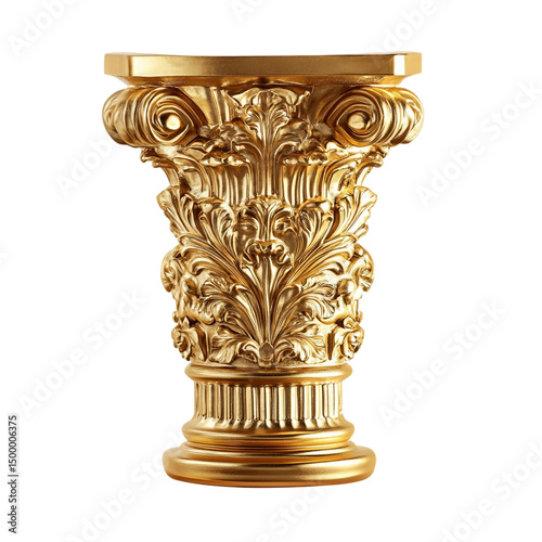 Golden column, classic antique gold pillar isolated on transparent background.png