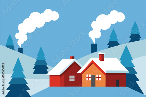 winter landscape with houses