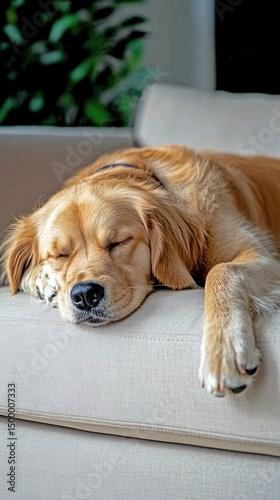Sleeping Golden Retriever on Cozy Sofa