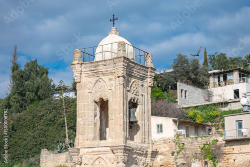 Bell tower rising above Tochni village in Cyprus