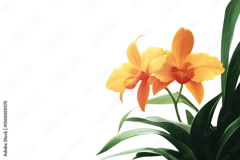 Fototapeta premium Radiant golden orchid blossoms in full bloom symbolizing beauty and hope against a stark black on transparent background