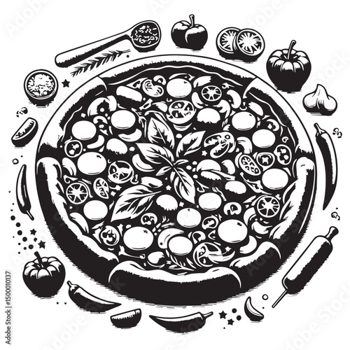 Black Pizza Silhouette Vector, High Quality Illustration on White Background