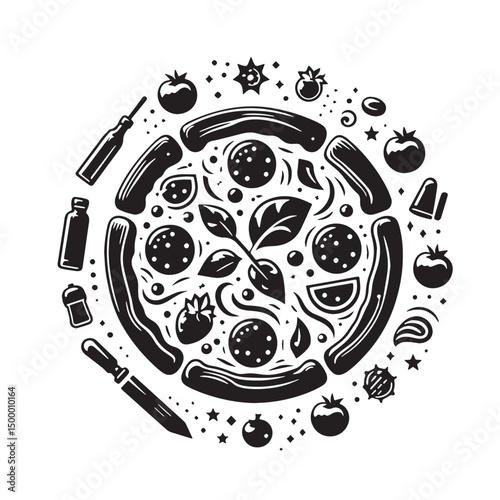 Black Pizza Silhouette Vector, High Quality Illustration on White Background
