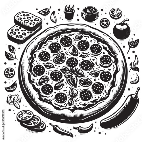 Black Pizza Silhouette Vector, High Quality Illustration on White Background