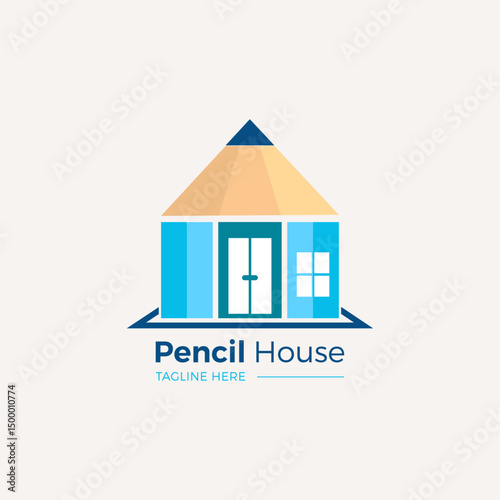 creative pencil house logo design combining education and home concept, perfect for schools, learning centers, and tutors