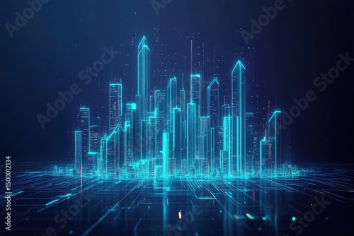 Futuristic cityscape, glowing with digital lines