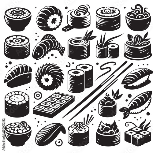 Black Sushi Silhouette Vector, High Quality Illustration on White Background