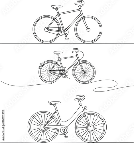  Set of Minimalist One-Line Bicycle Drawings – Continuous Line Art Bicycle Collection