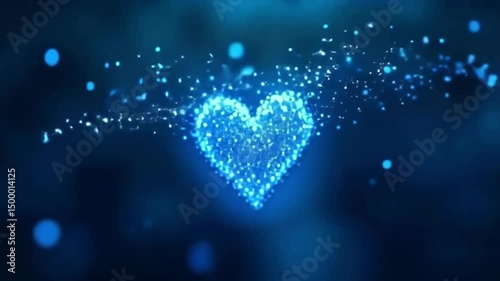 Forming Heart Shape with Glowing Particles in Blue Animation