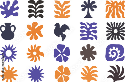 vvector seamless pattern in simple floral wavy and groovy naive style, ocean and vacation theme, flowers and plants, floral botanic hand drawn design templates, modern art prints, surface design