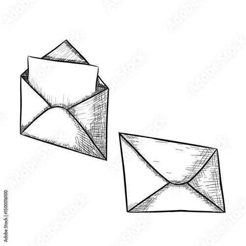 various types of envelopes vector line art hand drawn illustration 
