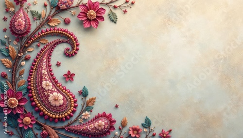 Subtle muted paisley motif on soft textured surface , motif, calm, understated