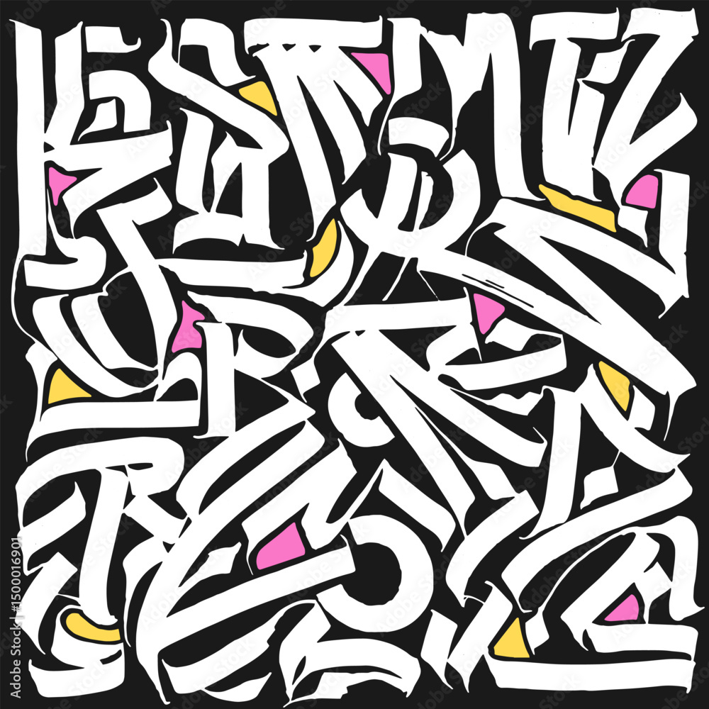 Obraz premium Abstract brush strokes pattern featuring vibrant accents in elegant handwritten calligraphy lettering style