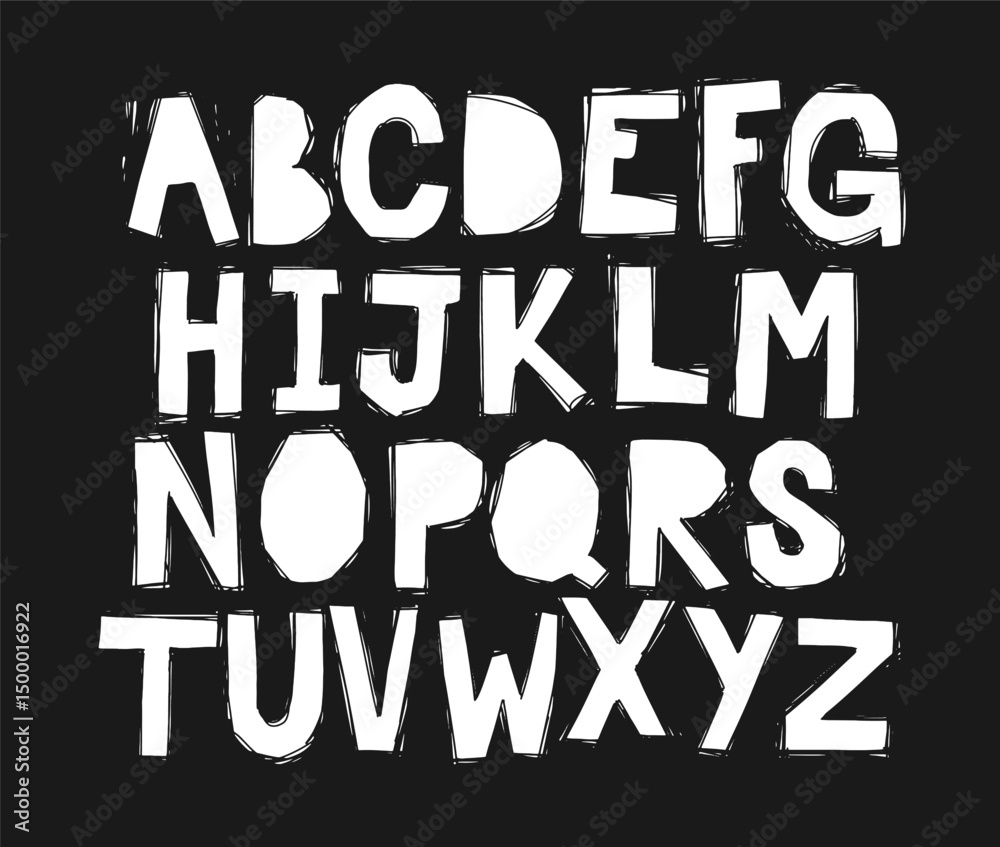 Fototapeta premium Hand drawn cropped alphabet letters created with lines Urban typography inspired by street art