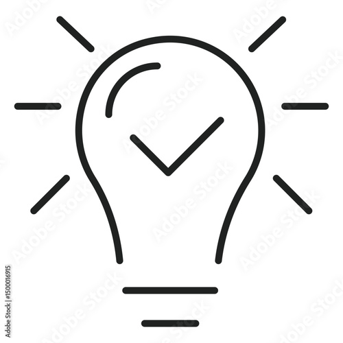Light bulb shines with a tick inside, showing a good idea that is correct and will brighten the area around it.