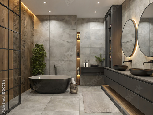 Modern Luxury Bathroom Design with Matte Black Bathtub and Minimalist Decor