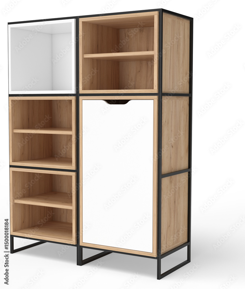 Wooden and metal cabinet in loft style for clothes, books and accessories Wooden and metal cabinet in loft style for clothes, books and accessories