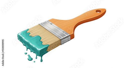 Isolated Paint Brush with Dripping Paint