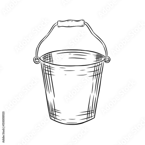 plastic bucket vector line art hand drawn illustration 