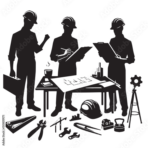 Black Engineering Silhouette Vector, High Quality Illustration on White Background