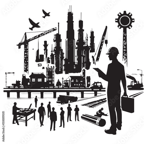 Black Engineering Silhouette Vector, High Quality Illustration on White Background