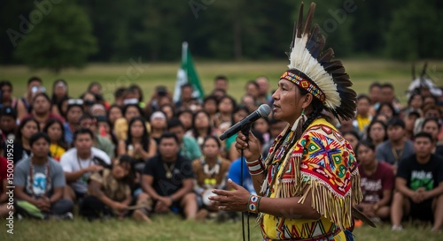 Indigenous leader addressing a crowd