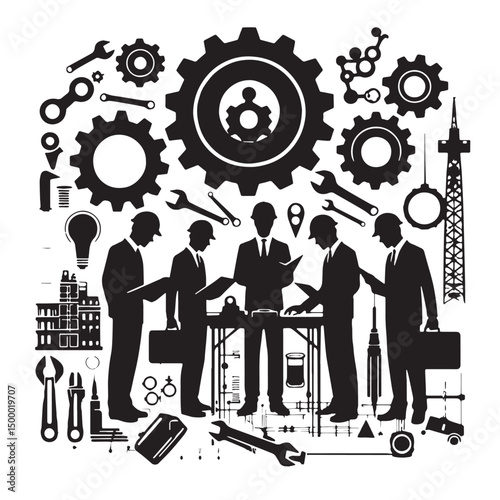 Black Engineering Silhouette Vector, High Quality Illustration on White Background