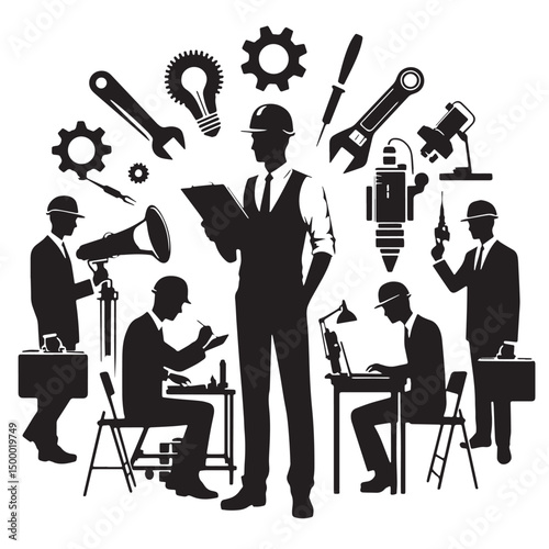 Black Engineering Silhouette Vector, High Quality Illustration on White Background