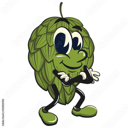 vintage hops vektor illustration mascot character folding his arms calmly, work of hand drawn