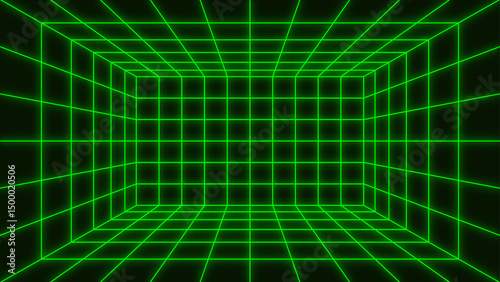 Deep green grid virtual reality background or gaming background or space backgroun 4K