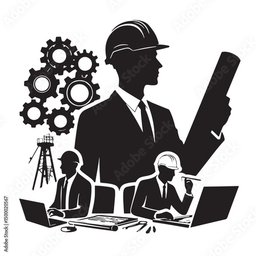 Black Engineering Silhouette Vector, High Quality Illustration on White Background