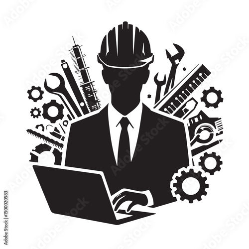 Black Engineering Silhouette Vector, High Quality Illustration on White Background
