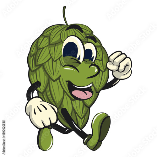 vintage hops vektor illustration mascot character walking, work of hand drawn
