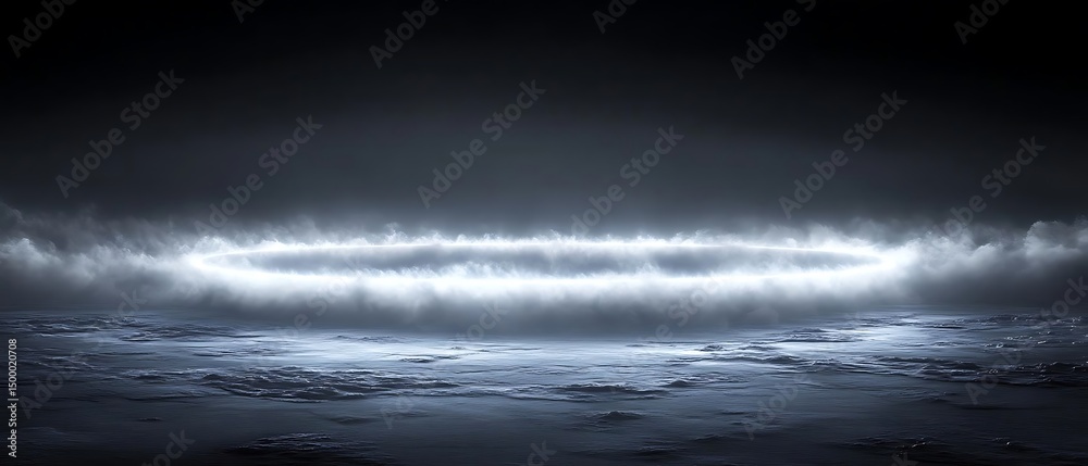 Fototapeta premium Glowing ring, dark cloudscape, night