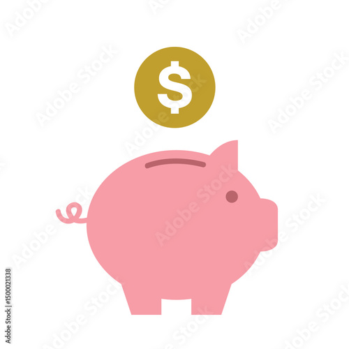 piggy bank with dollar coin isolated vector illustration