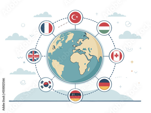 Professional Globe with Country Flags in 3D Speech Bubbles