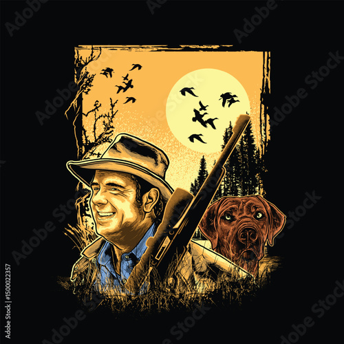 The Hunter and His Dog at Sunset Wildlife 