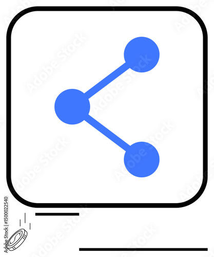 Blue icon with three nodes and connecting lines representing sharing, networking, and collaboration. Ideal for communication, teamwork, resource-sharing, connectivity, interaction, technology