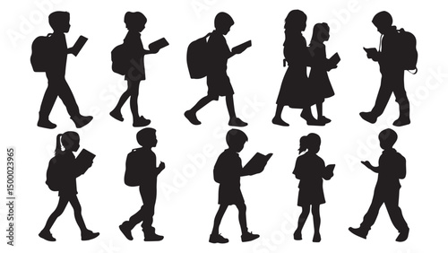 Kids Walking School Silhouettes