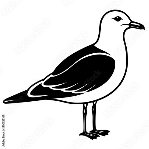 Gull Bird Perched Vector Style On White